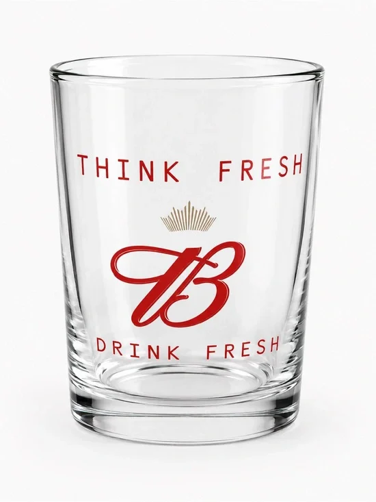 Budweiser Clear Glass Tumbler with Red Logo and Gold Accent