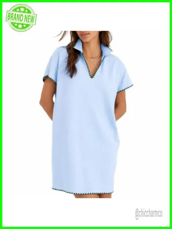 Loose Fit V-Neck Mini Tennis Dress with Contrast Scalloped Trim