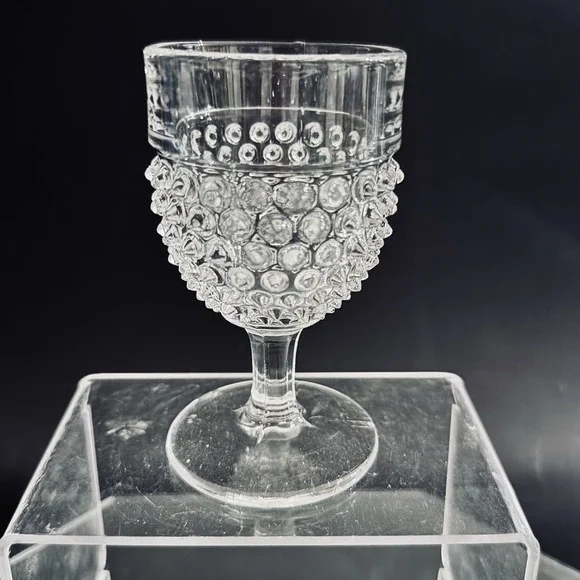 Vintage LG Wright Clear Hobnail Glass‎ Sherry Cordial Goblet - Chip on Base