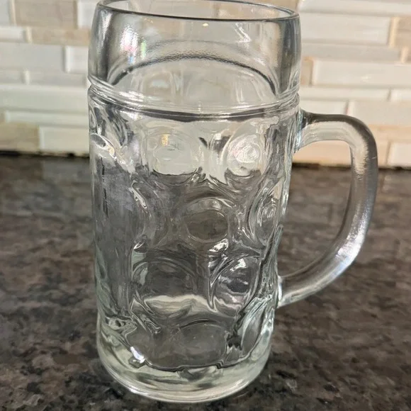 Vintage  Dimpled Beer Mug glass 0.5L Clear German Style Oktoberfest Stein