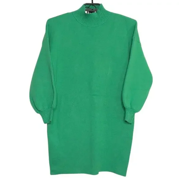YLLW The Label Sweater Dress Size Small Kelly Green Knit Long Sleeve
