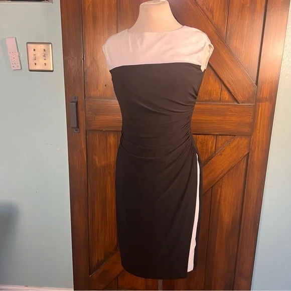 Lauren‎ Ralph Lauren Black and White Midi Sleeveless Dress With Slit Women's 6