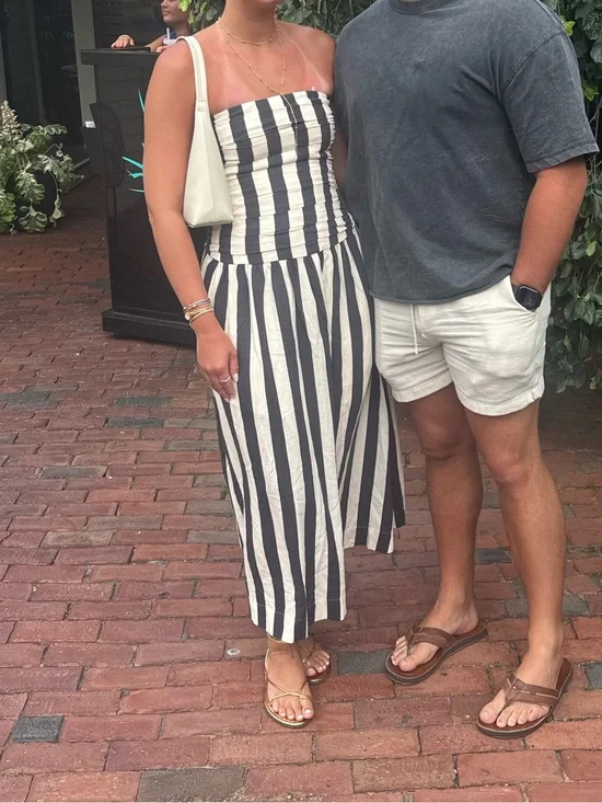 T.J.Maxx navy and White Striped Strapless Maxi Dress