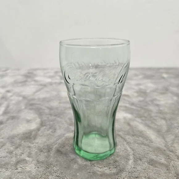 Coca-Cola Georgia Green Glass Tumbler Embossed Script Logo Contour Shape 4.75in