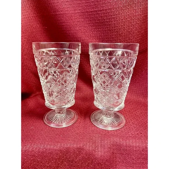Set Of 2 Hazel Atlas 1950s Big Top Peanut Butter Footed Water Glasses Vintage