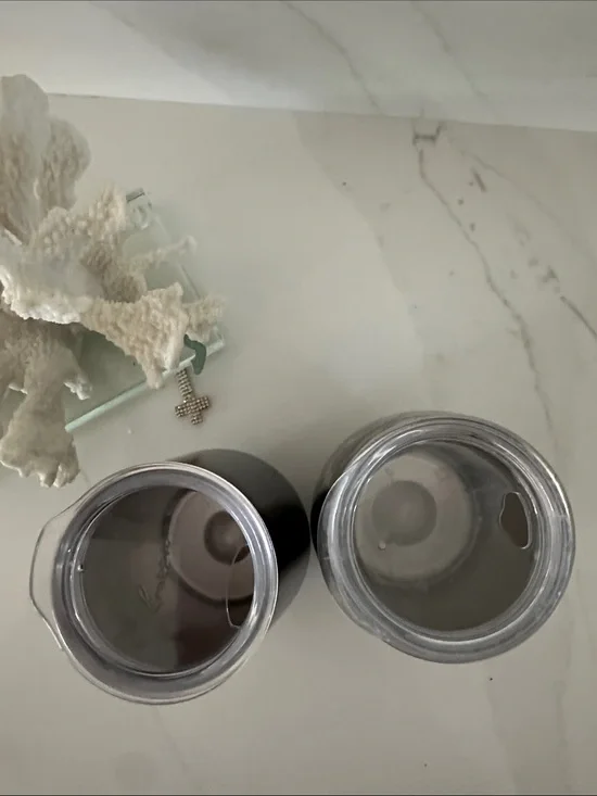 Wine tumblers. Black tumbler is Rabbit brand and leopard is SWIG brand.