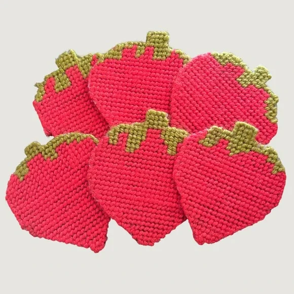 Kitschy Handmade Vintage Strawberry Coasters Cottagecore Grandmacore