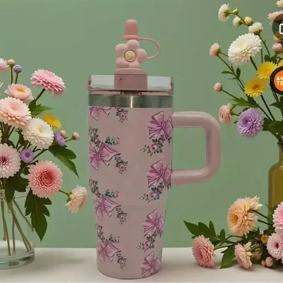 Floral Pink / Bows Insulated Tumbler