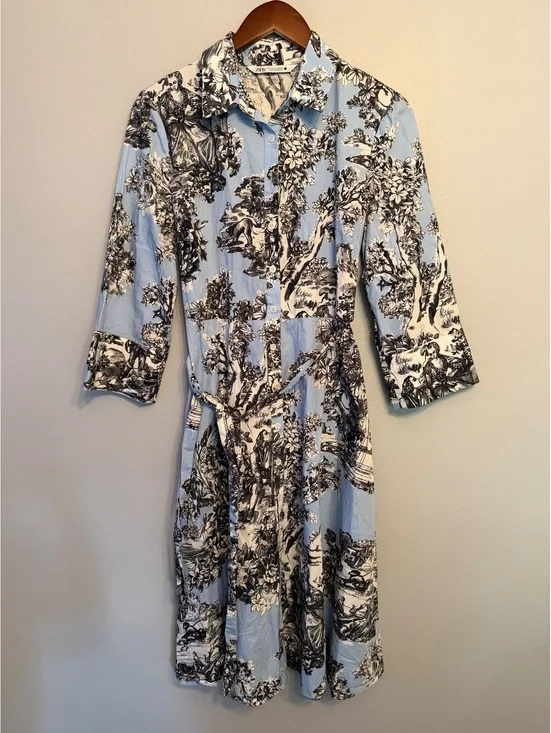 Zara Print Midi Button Down Dress Women’s Medium