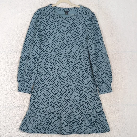 Ann‎ Taylor Women's Blue Patterned Business Long Sleeve Midi Dress Size M