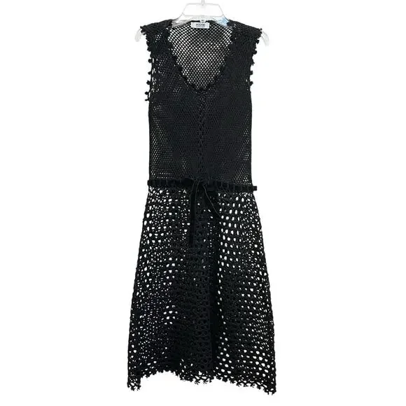 Moschino Cheap & Chic 90s Black Sheer Crochet Sleeveless Scoop Neck A-Line Dress