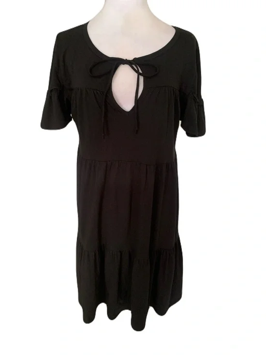 NWT J. Crew Small Black Tiered Mini Dress with Tie-Front Keyhole Casual Classic
