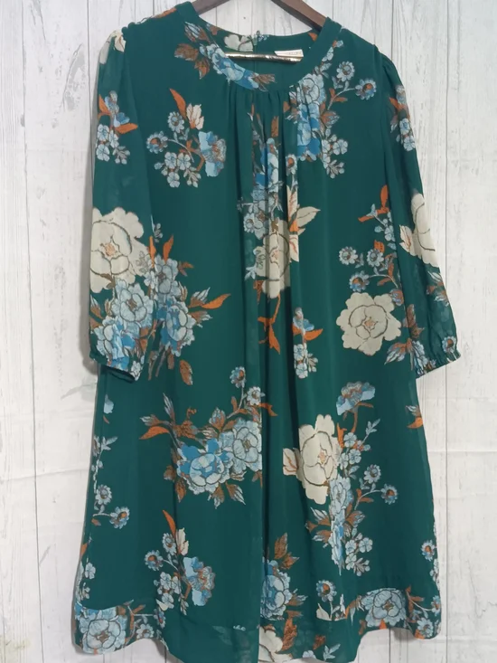 eva mendes for New York & Company Teal Floral Midi Dress