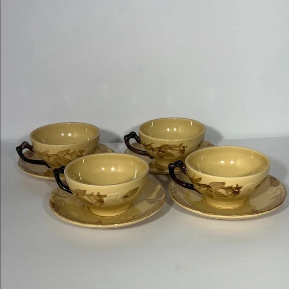 Franciscan Cafe Royale Floral Teacups with Saucers-Vintage-Set of 4