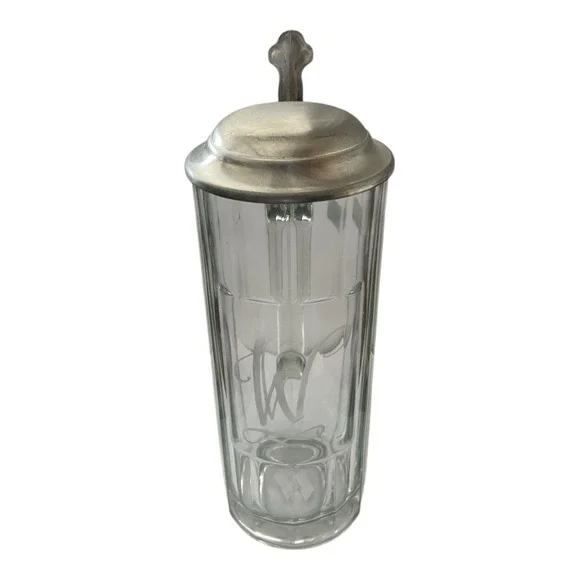 Joska Etched Clear Crystal W Beer Stein Pewter Lid  Vintage