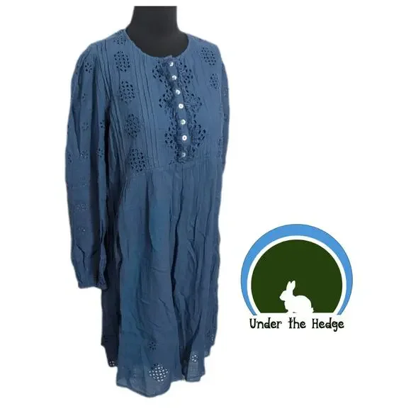 Sundance Blue Embroidered Babydoll Dress Small X1 Boho Cottage Fairy Coquette