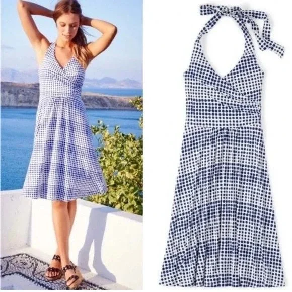 Boden St Lucia Dress‎ Stretch Halter Polka Dot Sleeveless Casual Blue White US 6