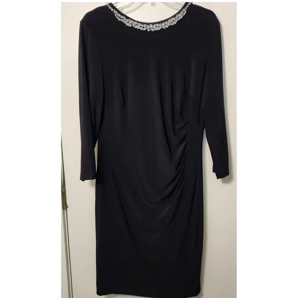 Lauren Ralph Lauren Black Embellished Rhinestone Neck Black Midi Dress LBD Sz 14