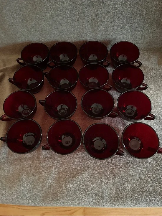 Vintage Set of 16 Burgundy Glass Cups