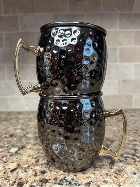 Eco One 20 oz Set of 2 Hammered Stainless Steel Moscow Mule Mugs Gunmetal Finish