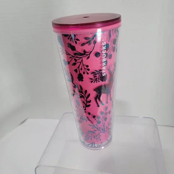 Starbucks 2022 Holiday ‘Woodland Lace‎ Color Change’ Pink Red Tumbler 24oz Venti