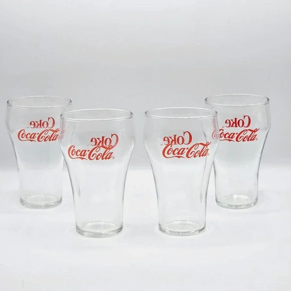 Set of 4 Vintage Clear COKE Coca-Cola‎ Glasses Red Lettering 12oz