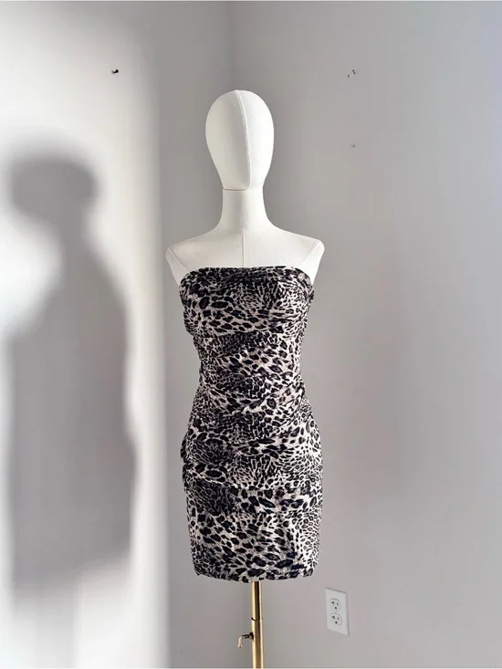 Tano Strapless Leopard Print Bodycon Dress - Black & Cream