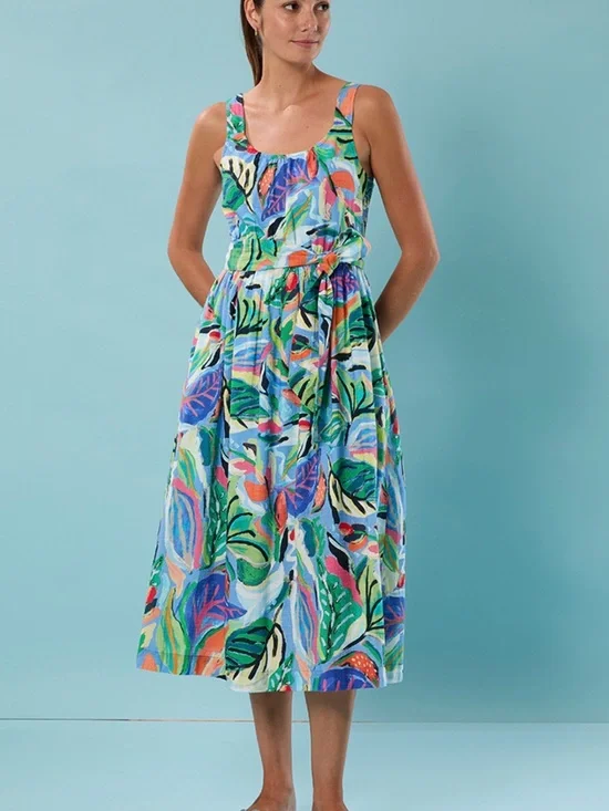 NIC+ZOE Multicolor Tropical Leaf Print Midi Dress