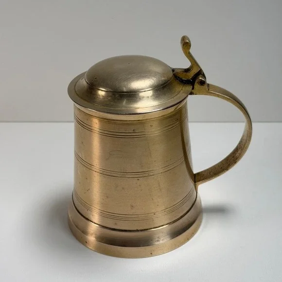 Vintage Brass Lidded Beer Ale Stein Mug Gold Traditional‎ Tankard Old World
