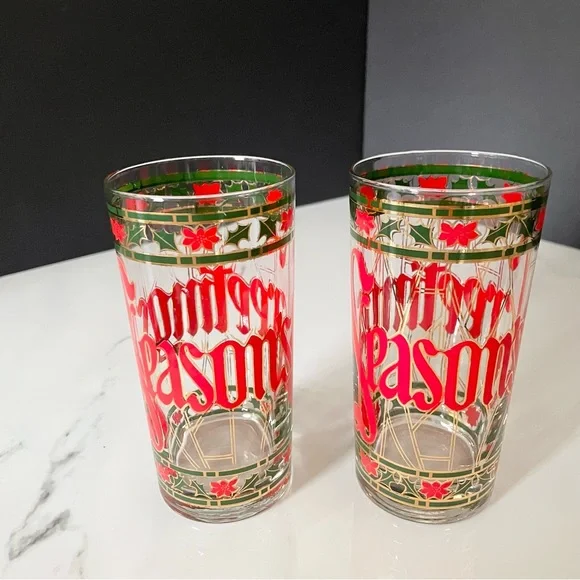 SET of 2 Highball Season's Greetings Glasses by Culver