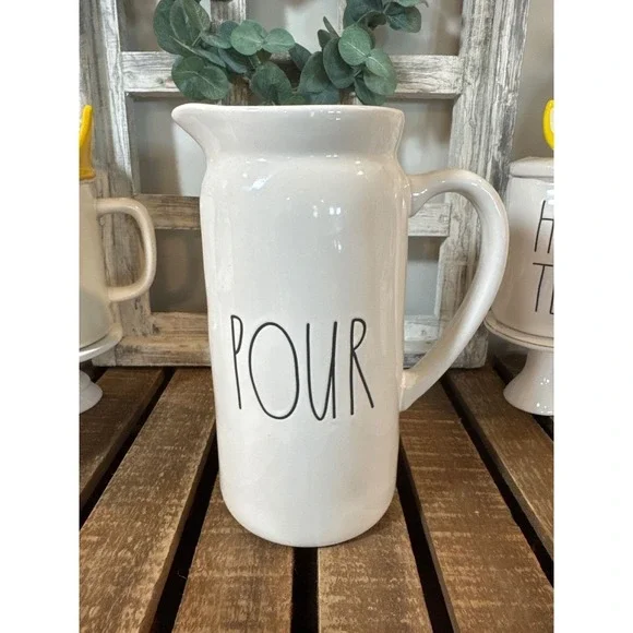Rae Dunn Artisan Collection POUR Pitcher White Farmhouse Kitchen Decor 9