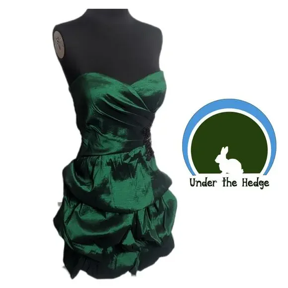 City Triangles Green Strapless Bubble Mini Dress Size 7 Beaded K1 Goth Glam