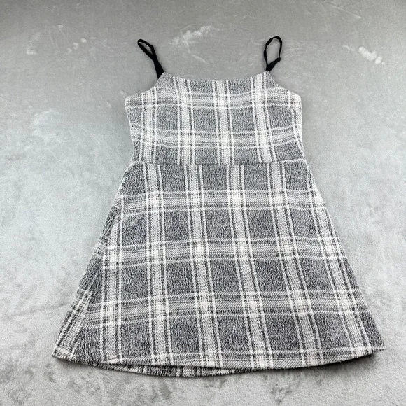 Urban Outfitters Women's Large Plaid Mini Dress Gray White Sleeveless Strappy