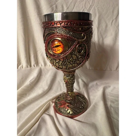 Dragon Eye Gothic Chalice Goblet Stainless Steel Fantasy Medieval Decor Red Gold