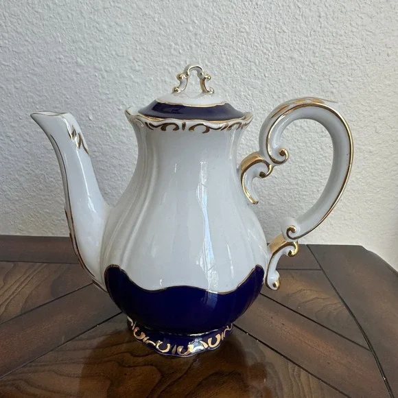 Zsolnay Hungary Pompadour‎ III Teapot 6.75 Inch Cobalt Blue 18kt Gilded Signed