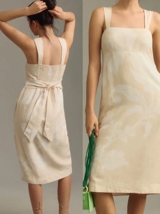 NWT Anthropologie Pilcro Linen Blend Botanical Midi Dress Large Cottagecore