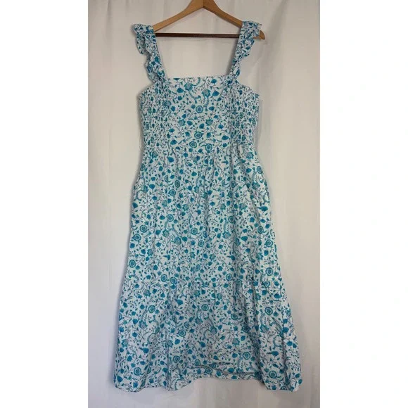Draper James Blue Floral Cottagecore Ruffle Midi Dress XXL White Cotton Tiered