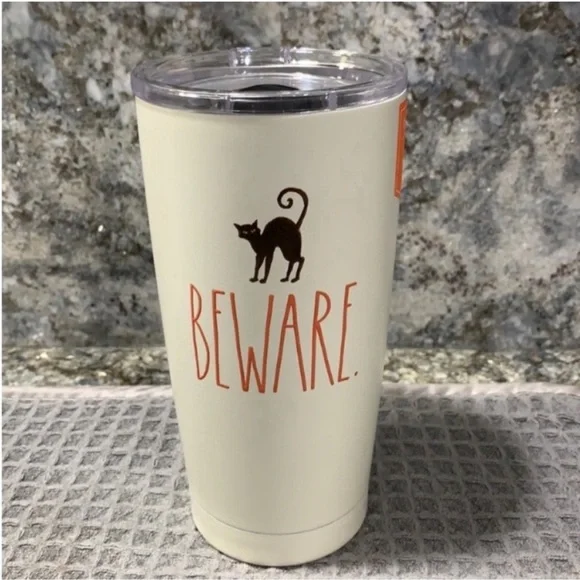 NWT Rae Dunn “BEWARE” Halloween Insulated Stainless Steel Tumbler 17 oz