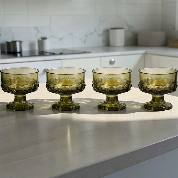 Set of 4 Tiffin Franciscan Madeira Citron Green Sherbet bowls Vintage Uranium