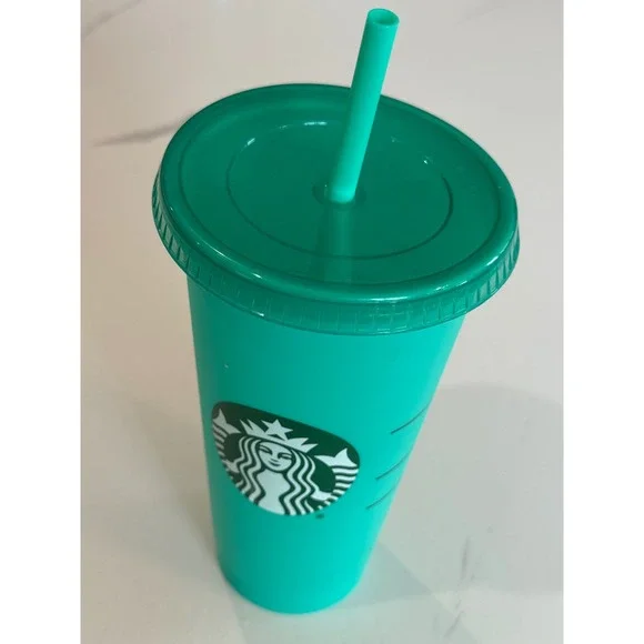 Starbucks 2020 Reusable Color Changing Cold Cup Tumbler 24oz‎ Green Teal Straw