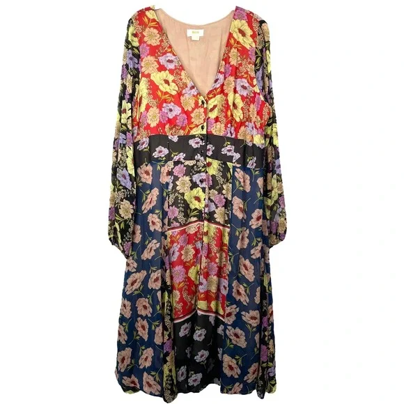Anthropologie Maeve Gardenia floral button up‎ midi dress Size 14 prairie