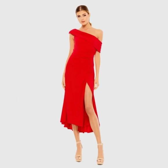 IEENA FOR MAC DUGGAL 26484 NWT  Ruched Off-The-Shoulder Midi Dress