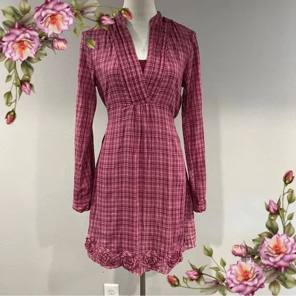 Maurice’s Pink Plaid Long Sleeve Dress‎ size small