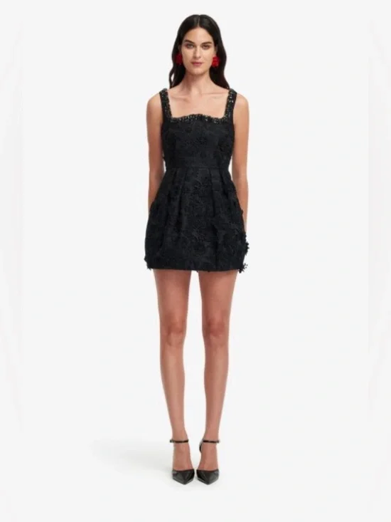 LEO LIN Piper Black Floral Applique Lace Embellished Mini Dress AU8/US4 NWOT