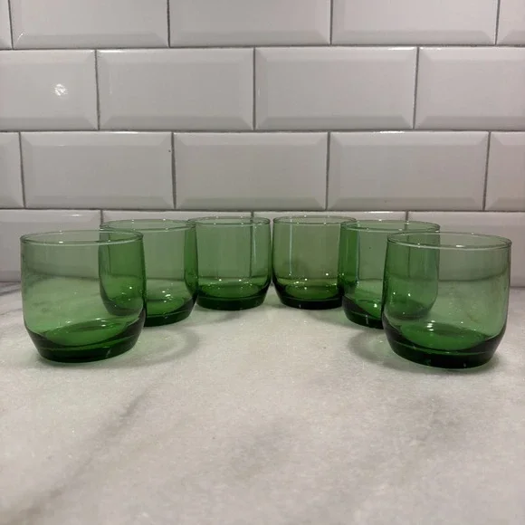 Set‎ Of 6 Vintage Anchor Hocking Forest Green Juice Glasses ES 003