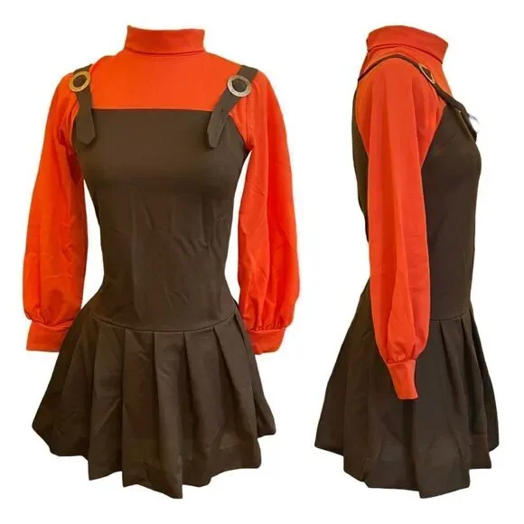 Vintage 1960s Unique Mock Neck Pinafore Twofer Pleated Balloon Gogo Dress
