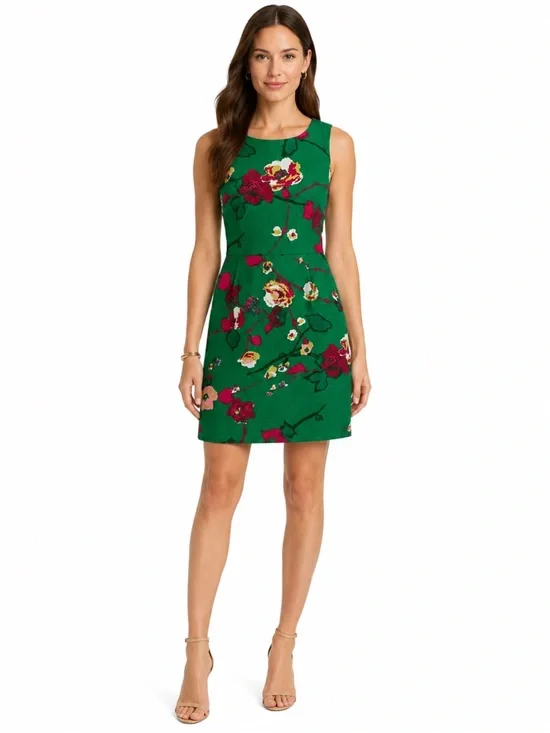 J.Crew Kelly green floral print sleeveless preppy structured sheath dress size 2