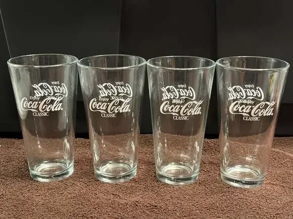 Set of 4 New 7” Vintage style Coca-Cola Classic Clear Thick Glass Tumblers 16oz