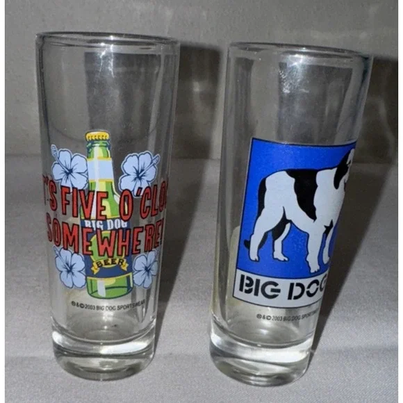 Big Dog‎ Sportswear Shooter Glasses Set of 2 Tall 2003 Barware Collectible