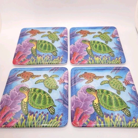 Sea Turtle Melamine Coasters 4x4 Ocean Beach Coastal Set of‎ 4 Agiftcorp